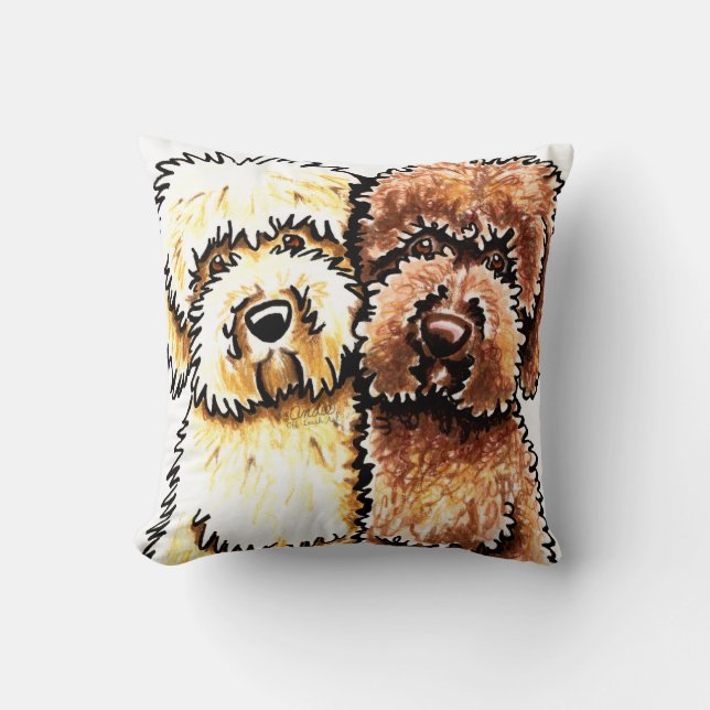 Cream Chocolate Labradoodles Drawing Cushion (Front)