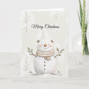 Cream Christmas Trees Snowman Card