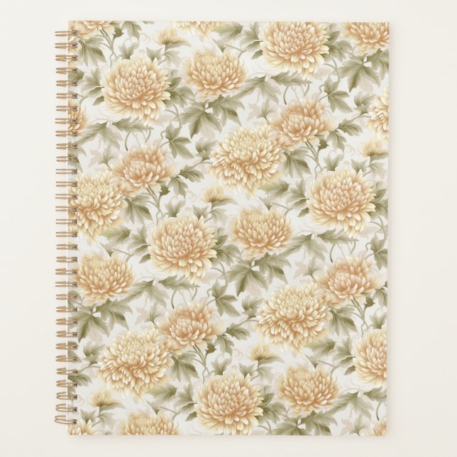 Cream Chrysanthemums Chiyogami Planner (Front)