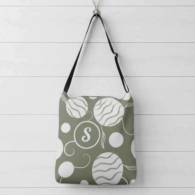Cream Circles Monogram Crossbody Bag (Custom letter, graphic flair, and zip-top ease.)