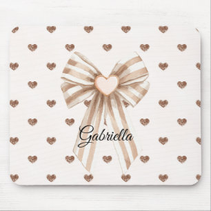 Cream Cocoa Bow Blush Pink Glitter Hearts Mouse Mat