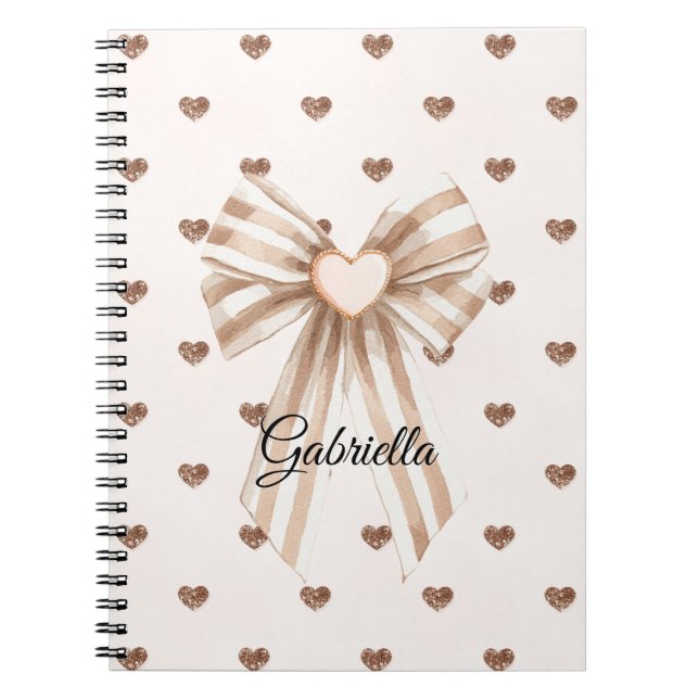 Cream Cocoa Bow Blush Pink Glitter Hearts Notebook (Front)