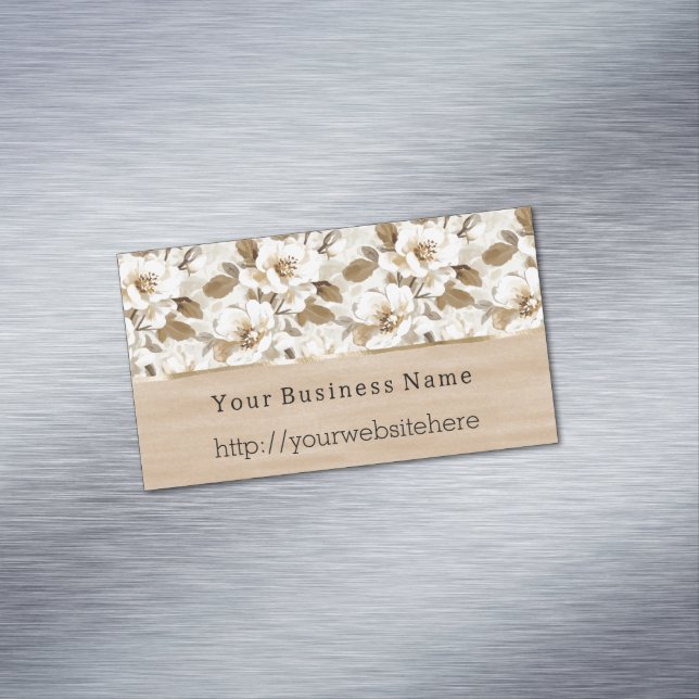 Cream Cocoa Brown Flowers Business name website Magnetic Business Card (In Situ)