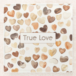 Cream Coffee Bean Hearts True Love Glass Coaster