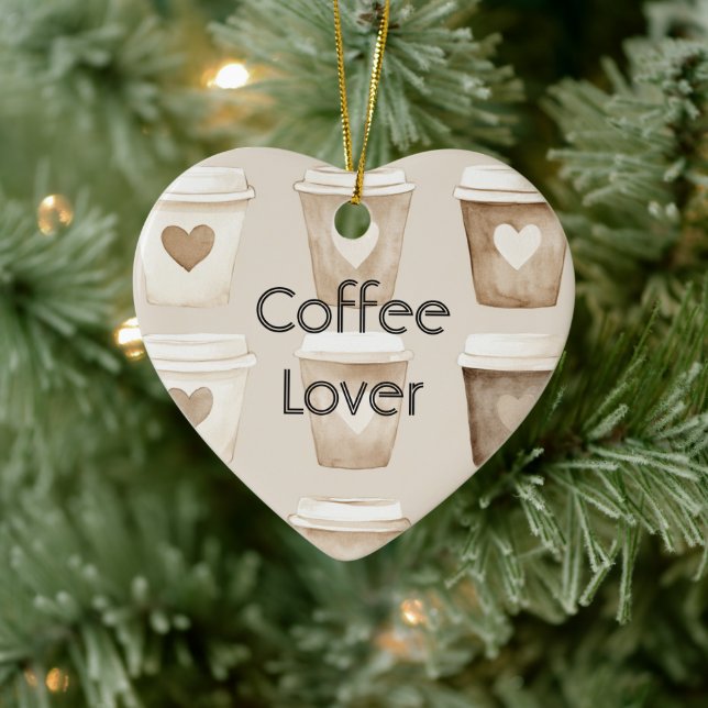 Cream Coffee Heart Cups Christmas Ceramic Tree Decoration (Tree)
