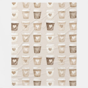 Cream Coffee Heart Cups Fleece Blanket