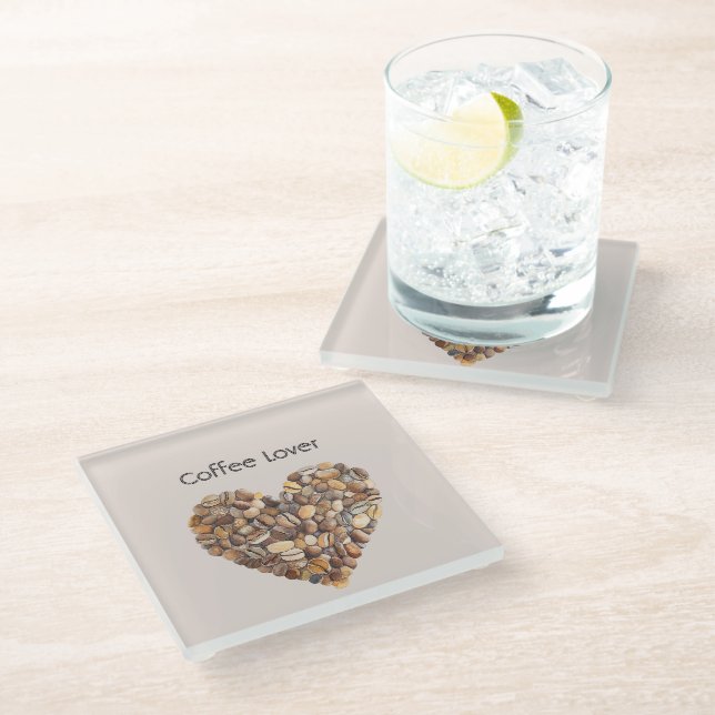 Cream Coffee Heart Cups Glass Coaster (Angled)