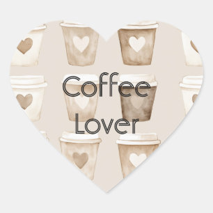 Cream Coffee Heart Cups   Heart Sticker