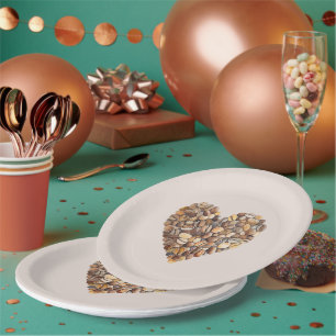Cream Coffee Heart Cups Paper Plate