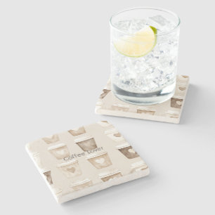 Cream Coffee Heart Cups Stone Coaster