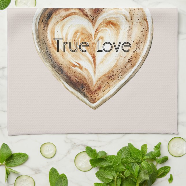 Cream Coffee Heart  Tea Towel (Folded)