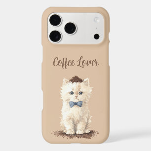Cream Coffee Lover White Cat Blue Bow