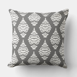 Cream Color and Gray Damask Sofa Cushion