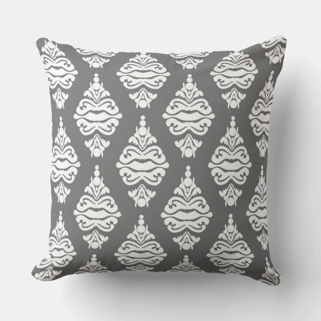 Cream Color and Gray Damask Sofa Cushion (Front)