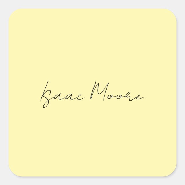 Cream Color Plain Elegant Script Calligraphy Name Square Sticker (Front)