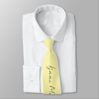 Cream Color Plain Elegant Script Calligraphy Name Tie