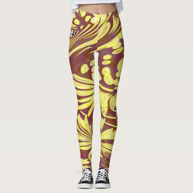 cream colour classic art pattern of floral leggings (Front)