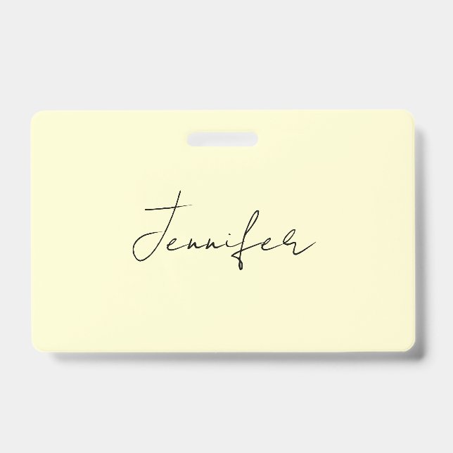 Cream colour elegant modern minimalist plain name ID badge (Front)