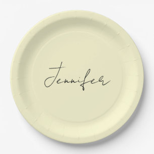 Cream colour elegant modern minimalist plain name paper plate