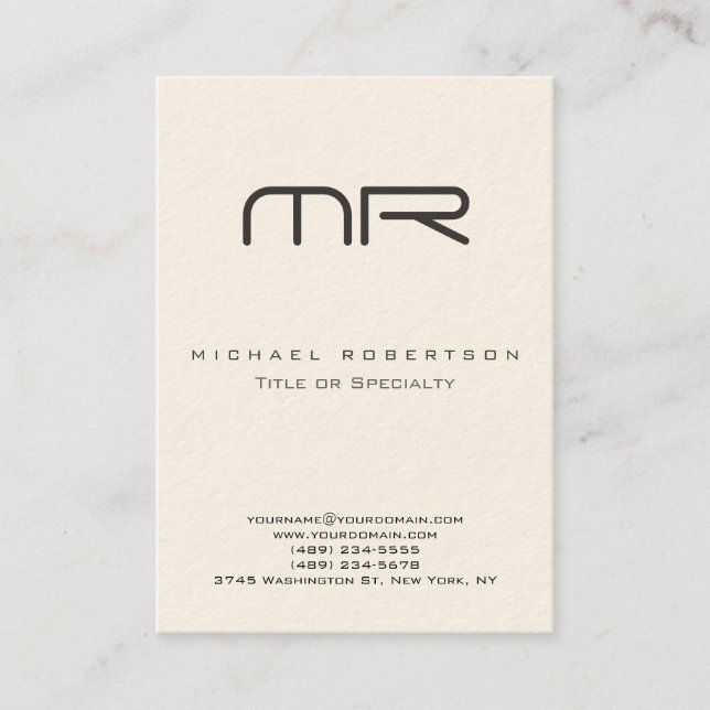 Cream Colour Minimalistic Monogram Business Card (Front)