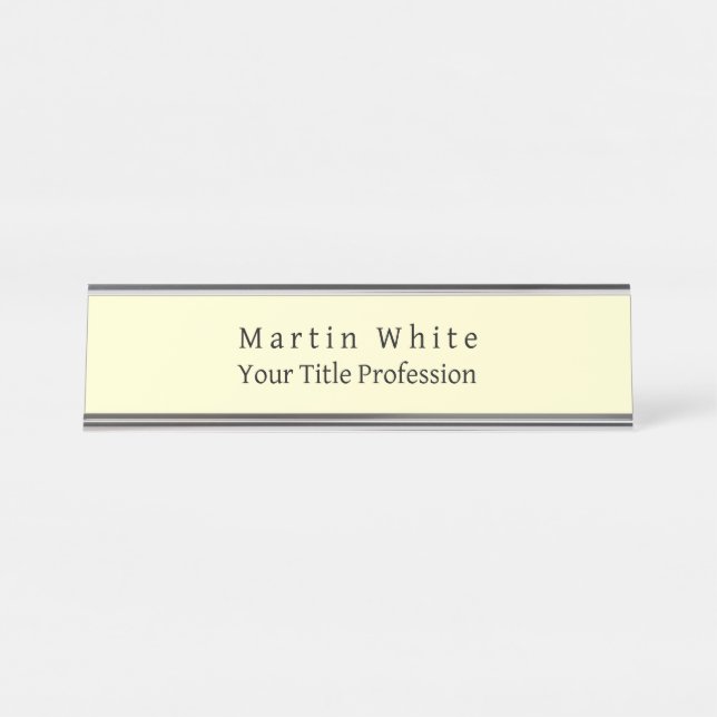 Cream Colour Plain Elegant Professional Modern Desk Name Plate (Front)