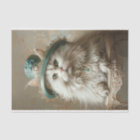 Cream Coloured Cat Teal Hat Pearls Decoupage