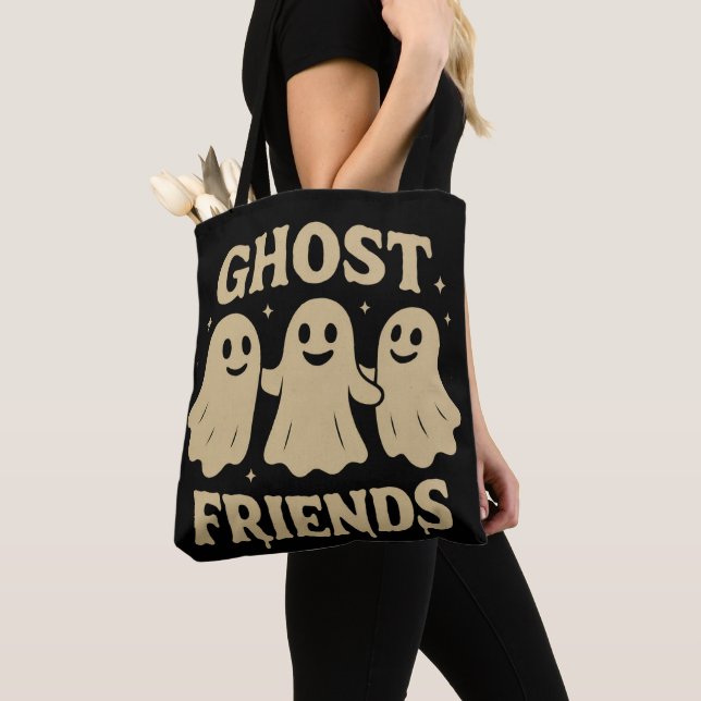 Cream Coloured Ghost Friends Tote Bag (Close Up)