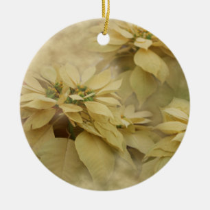 Cream Coloured Poinsettias Digital Art Ceramic Tree Decoration