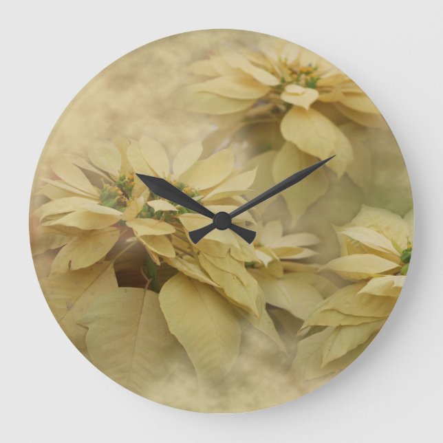Cream Coloured Poinsettias Digital Art Large Clock (Front)