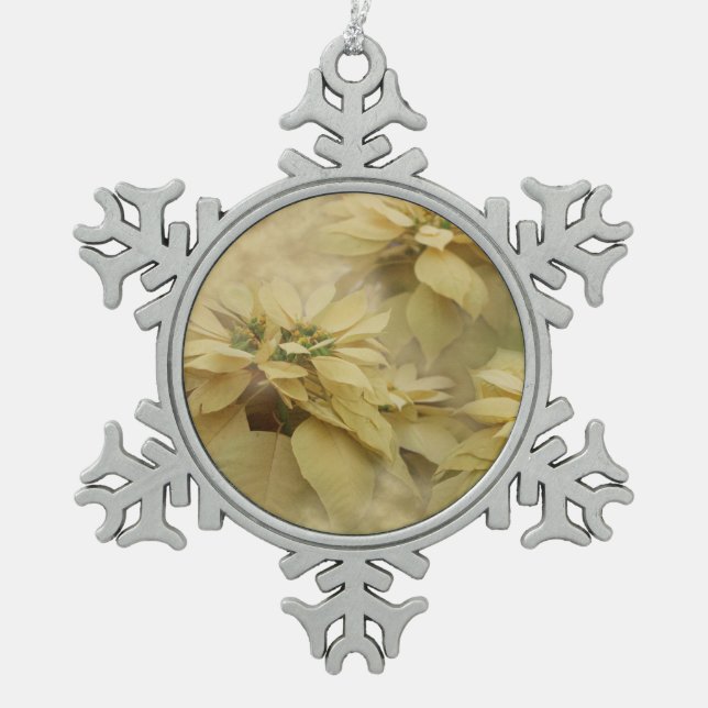 Cream Coloured Poinsettias Digital Art Snowflake Pewter Christmas Ornament (Front)