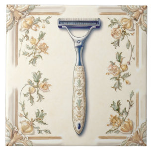 Cream & Coral Shaving Razor Shaver Funny Bathroom Tile