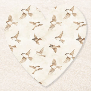 Cream Cottage Birds Bridal Shower Paper Coaster