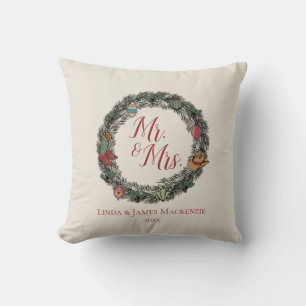 Cream Country Wedding Mr. and Mrs. Christmas Cushion