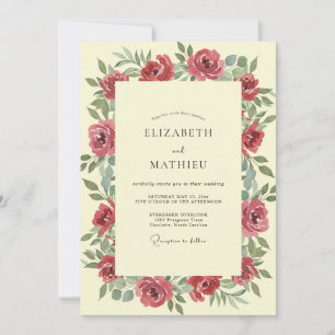Cream Crimson Rose Wedding Invitation