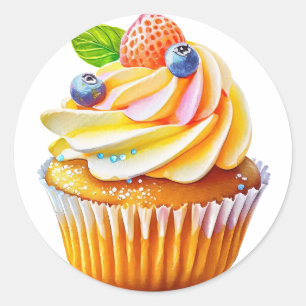 Cream cupcake with berries birthday  classic round sticker