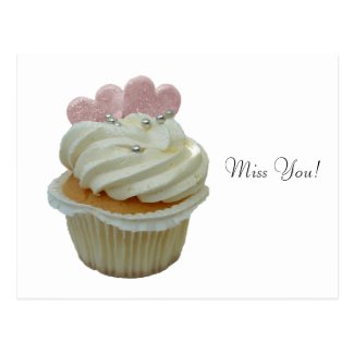 Cream Cupcake with Pink Hearts Postcard