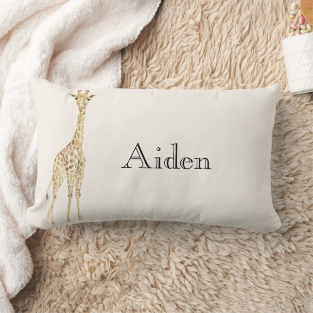 Cream Cute Giraffes Name Lumbar Cushion (Blanket)