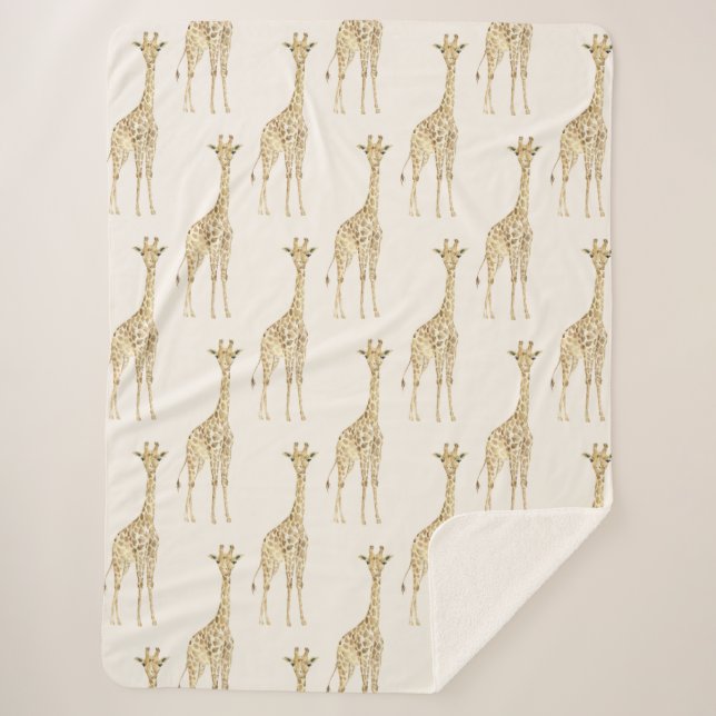Cream Cute Giraffes Sherpa Blanket (Front)