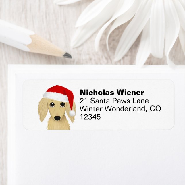 Cream Dachshund Christmas Dog Return Address (Insitu)
