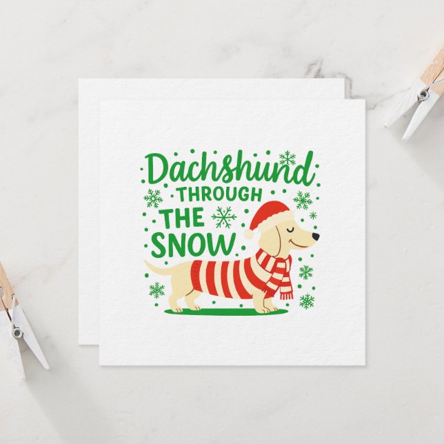 Cream Dachshund Christmas Invitation/Card Invitation (Front/Back In Situ)