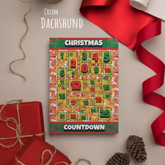 Cream Dachshund Dog Countdown Christmas Advent Holiday Card (Creator Uploaded)