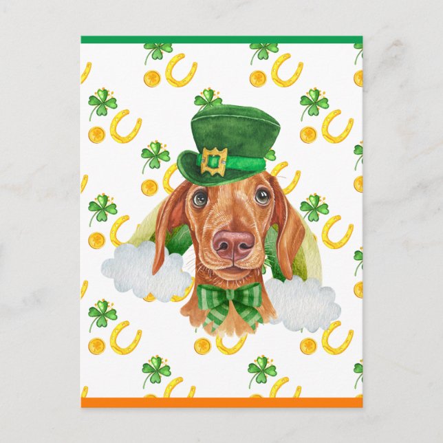 Cream Dachshund Dog Shamrock St. Patricks Day Holiday Postcard (Front)