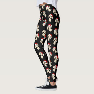 Cream Dachshund Santa Cute Christmas Dog Holiday Leggings