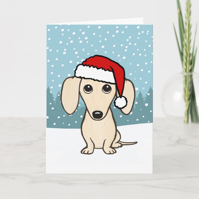 Cream Dachshund Santa Cute Wiener Dog Christmas Holiday Card (Front)