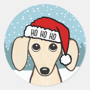 Cream Dachshund Santa Cute Wiener Dog Custom Classic Round Sticker