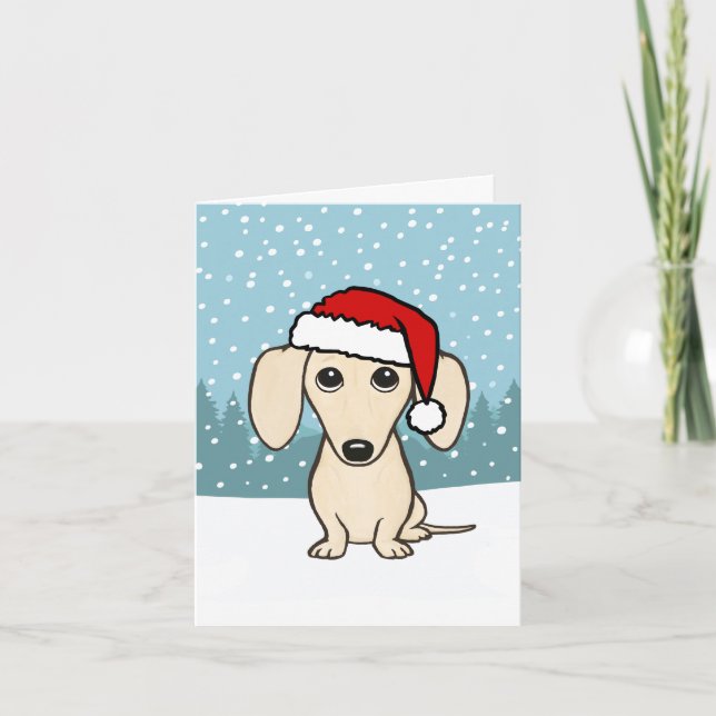 Cream Dachshund Santa Wiener Dog Christmas Holiday Card (Front)