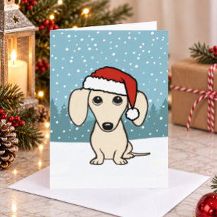 Cream Dachshund Santa Wiener Dog Christmas Holiday Card