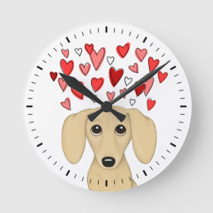 Cream Dachshund with Hearts Cute Wiener Dog Round Clock
