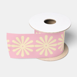 Cream daisies on pink background satin ribbon