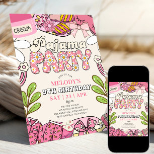 Cream Daisy Pajama Party Birthday Invitation